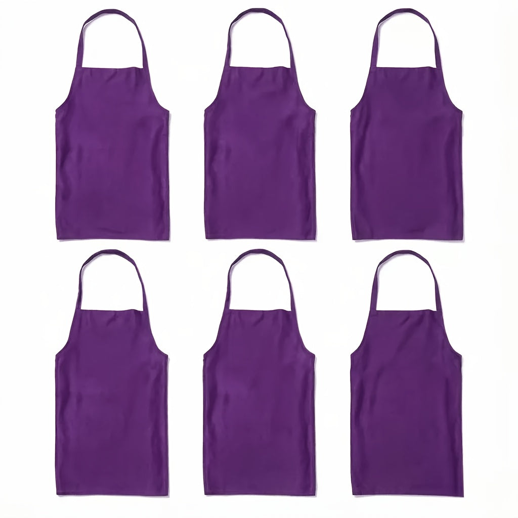Chef Apron Set of 6, Unisex Adult Polyester Canvas Cooking Aprons with Two Front Pockets in Seven Colors for Baking, Restaurant and Craft Use