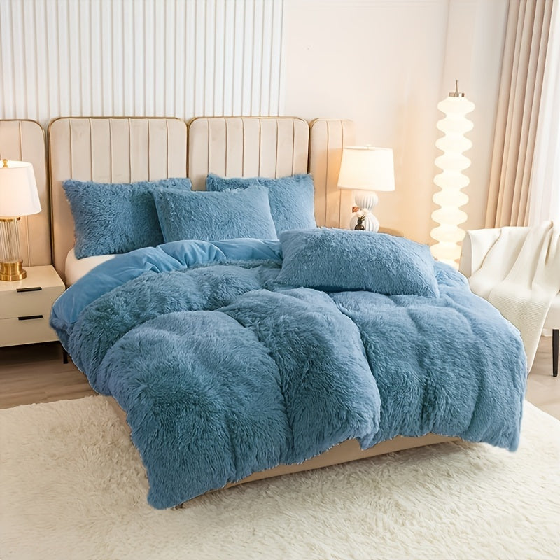 Plush Duvet Cover Set with 2 Pillowcases, 3-Piece Zipper Closure Bedding in Solid and Tie Dye Colors for Bedrooms, Guest Rooms and Dorms, No Insert