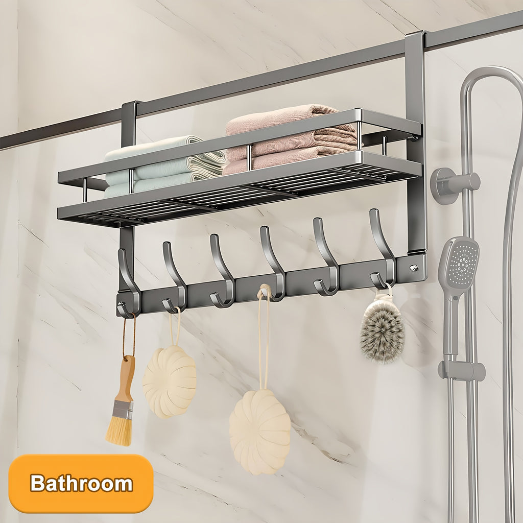 1pc Door Storage Rack with Hooks - Easy Install.Metal Construction.Multifunctional Metal Hook, Durable And Space-Saving for Bedroom, Bathroom, Or Entryway - Perfect for Clothes, Bags, Keys, And More.