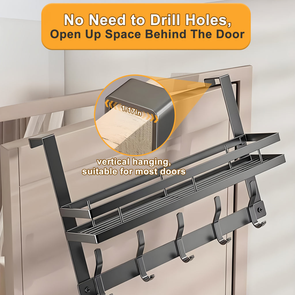 1pc Door Storage Rack with Hooks - Easy Install.Metal Construction.Multifunctional Metal Hook, Durable And Space-Saving for Bedroom, Bathroom, Or Entryway - Perfect for Clothes, Bags, Keys, And More.