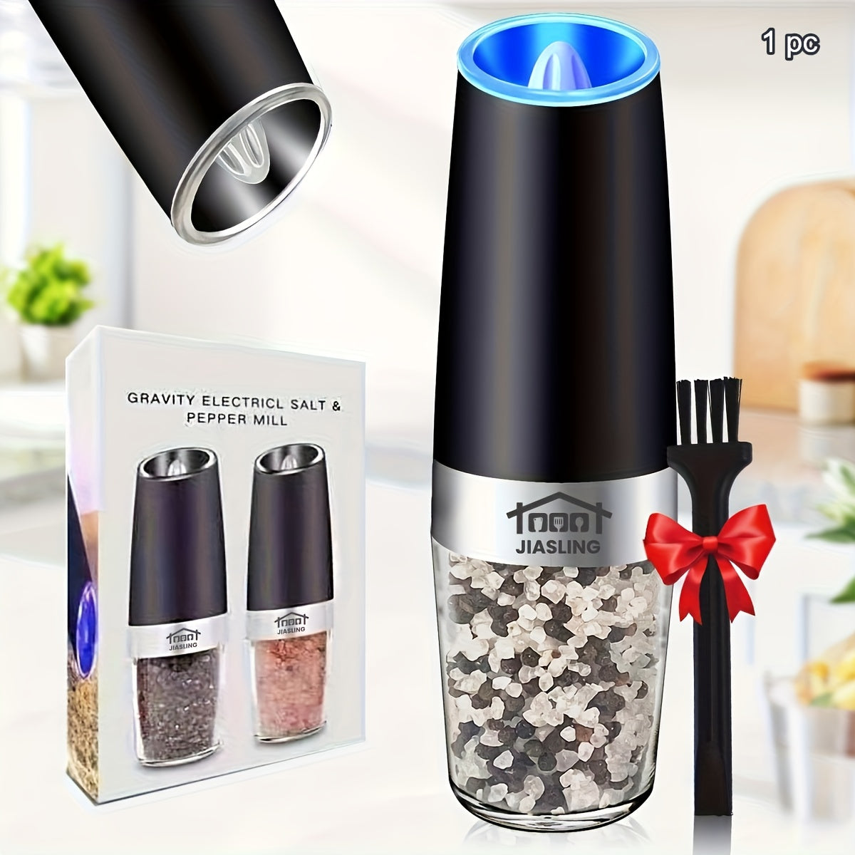 2pcs JIASLING Salt And Pepper Grinder Electric 2pcs Electric Battery Salt And Pepper Grinder Set Gravity Electric Salt And Pepper Grinder Set Salt And Pepper Shakers Set Large Capacity with LED Light Multiple Color Options Kitchen Gift