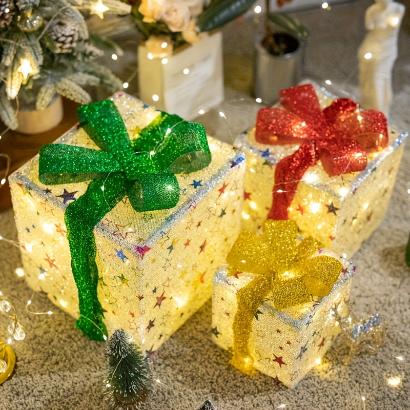 3pcs Christmas Gift Box Lights, Fairy Light String, 8 Modes of Light Emission, Including Remote Control, Indoor And Outdoor Decoration, Suitable for Christmas, Halloween, Thanksgiving, New Year, Parties, Self-Assembly
