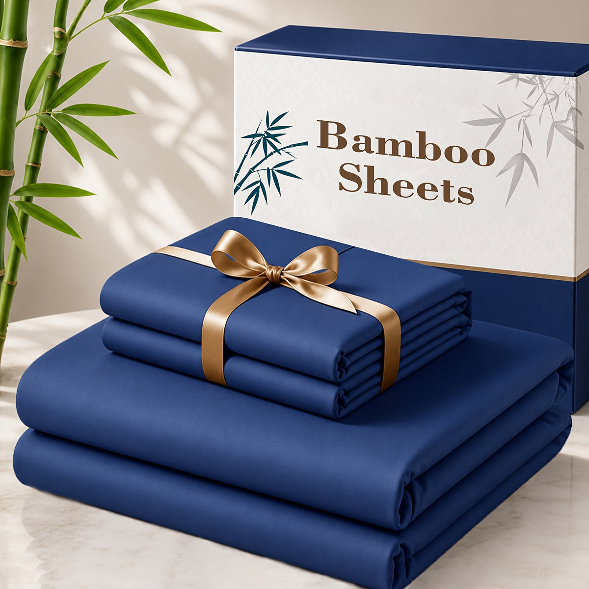 3/4pcs Cooling Bamboo Bed Sheet Set, 3000 TC Extra Deep Pocket 20 Inch Bed Sheet, Children Luxury Soft Hotel & Cooling Sheet Set for Hot Sleepers, Wrinkle And Shrink Resistant, Fitted Sheet And Flat Sheet And Pillowcases, Twin/Full/Queen/King
