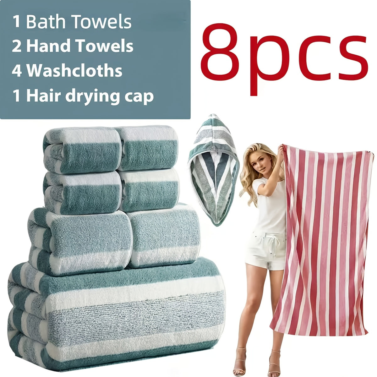 [Ultra-Soft Towel Set] 12/8pcs Towel Set, Ultra-Soft Towel Set with Excellent Absorbency And Quick-Drying Performance, 8pcss Include (1 Large Bath Towel, 2 Medium Bath Towels, 4 Small Bath Towels, 1 Hair-Drying Towel)