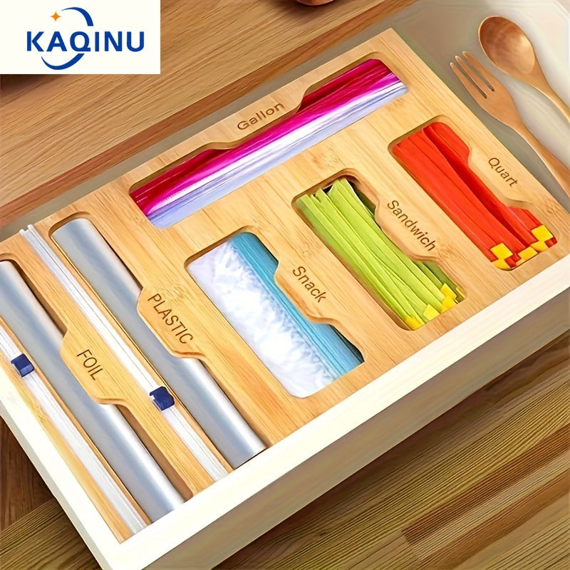 Bamboo Bag Organizer And Foil And Plastic Wrap Organizer Aluminum Foil Organization And Storage Plastic Wrap Dispenser with Cutter for Kitchen Drawer for Gallon Quart Sandwich Snack Kitchen Supplies