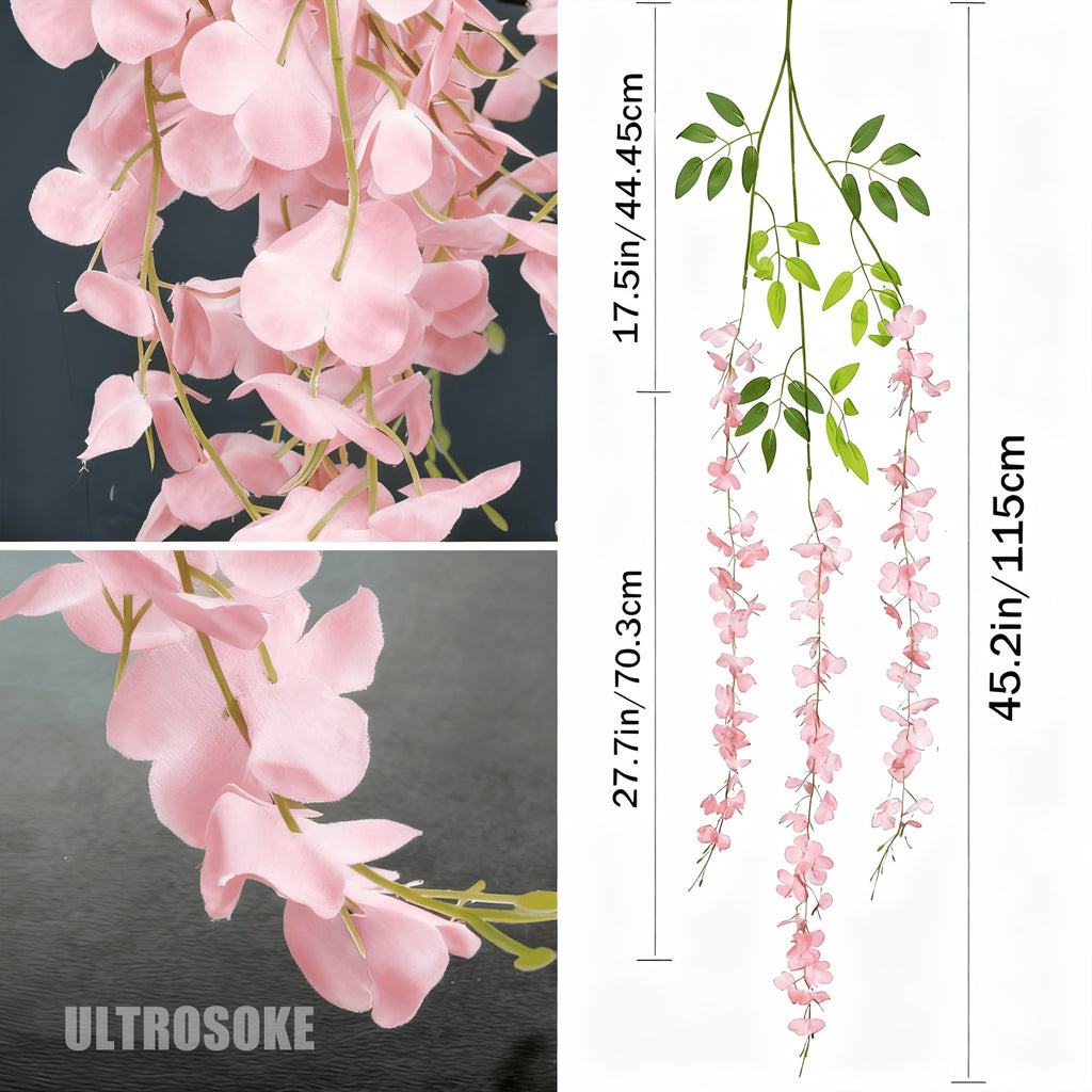 ULTROSOKE 24pcs Artificial Wisteria Hanging Flowers, Wisteria Artificial Flower Fake Wisteria Vine Ratta Long Hanging Bush Garland Flowers String Decorate Home Party Wedding Decor