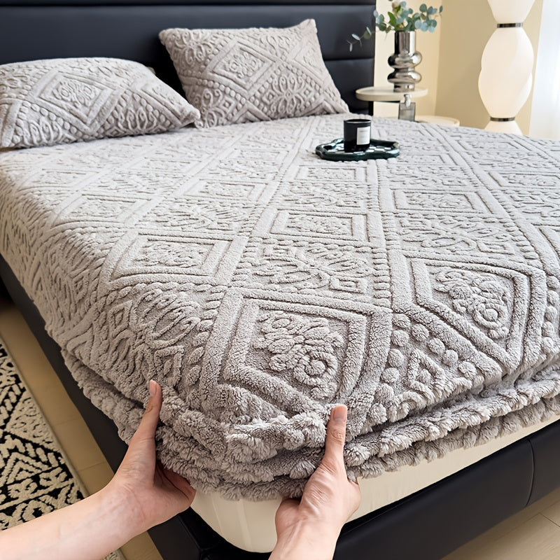 Embossed Fitted Sheet with Optional Pillowcases, Soft Deep Pocket Machine Washable Bedding in White, Gray, Khaki, Blue and Green for Twin Full Queen King