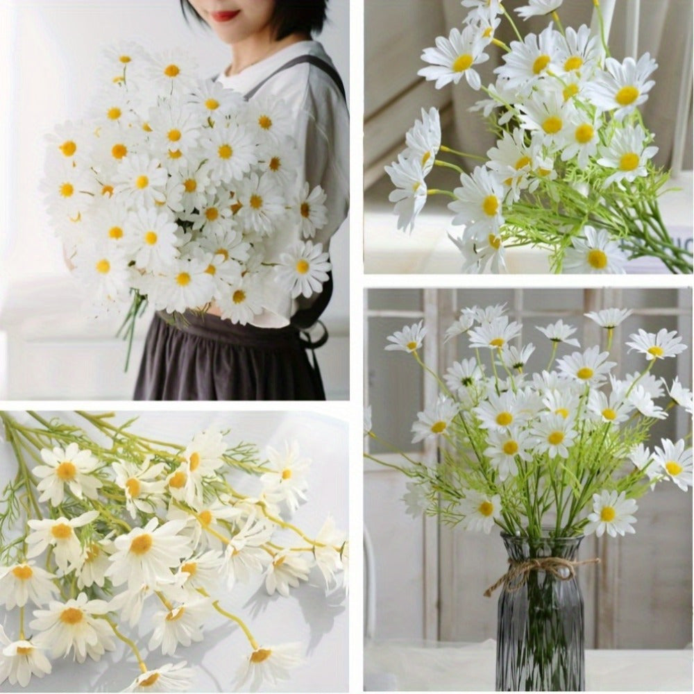 4 Bundles Classic White Artificial Daisy Flowers - UV-Resistant, 20-Inch Plastic Floral Decor For Home, Courtyard, Vases | Ideal For Easter, Holidays(Send An Extra Vine Strip)