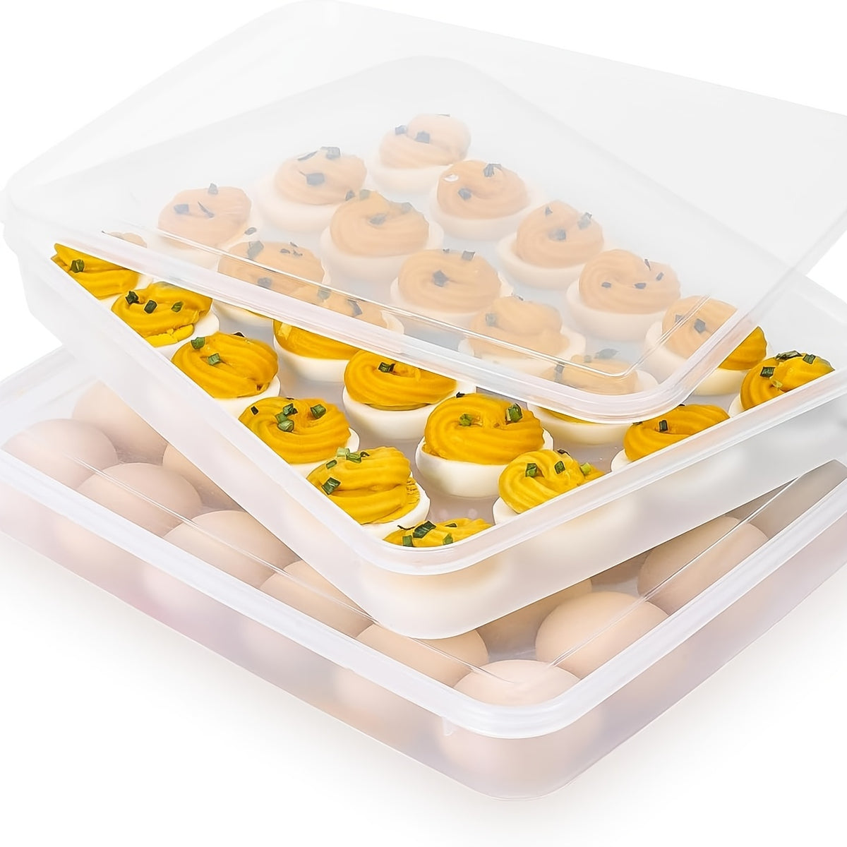 Easter Deviled Egg Tray, 30 Compartments with a Flip-Top Lid Mayonnaise Container - Heavy-Duty Rectangular Storage Box, a Space-Saving Organizer for The Fridge And Pantry