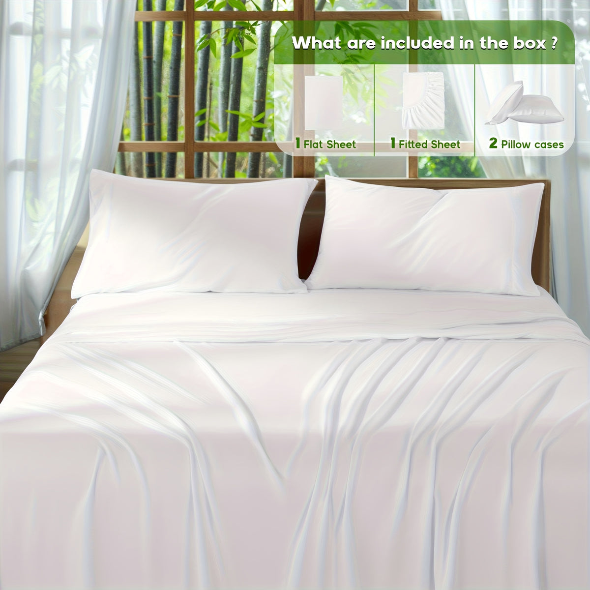4pcs 2000 Thread Count Cooling Bamboo Bed Sheets Set, Breathable Soft Hotel Bed Sheets with 16" Deep Pocket, Wrinkle & Shrink Resistant, Includes Fitted Sheet, Flat Sheet & 2 Pillowcases, All-Season Luxury Bedding for Hot Sleepers