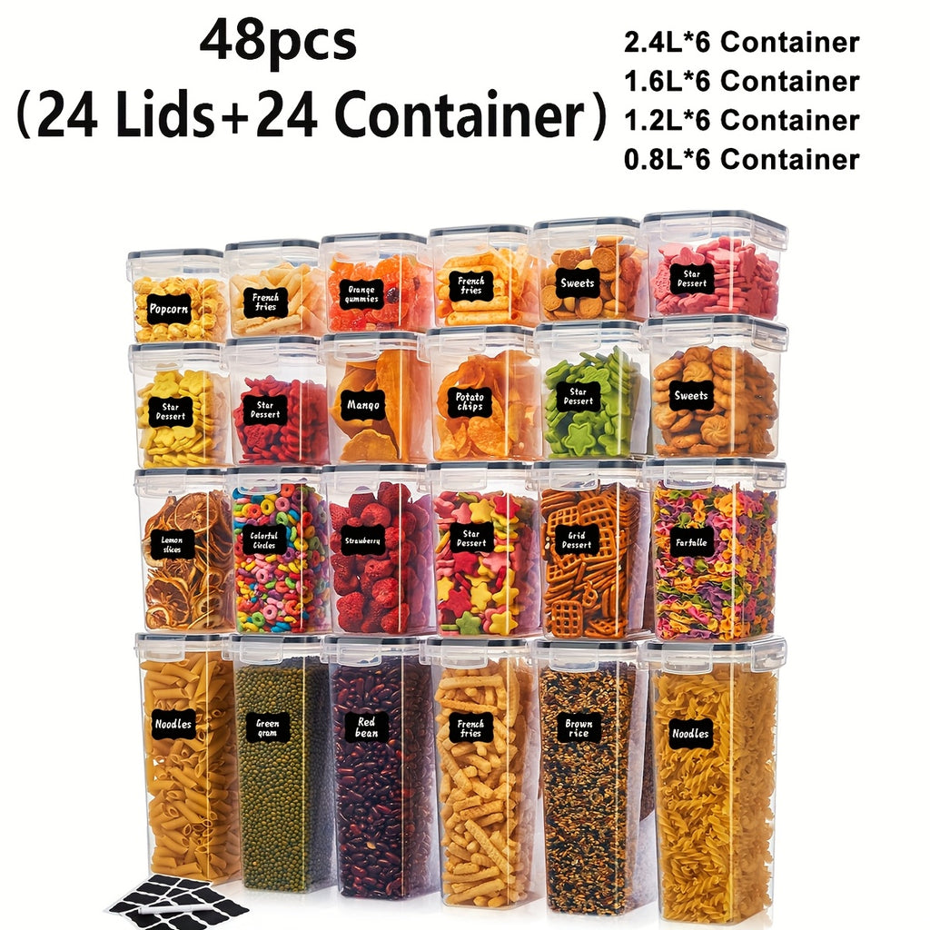 14/18/30/48/60/84pcs Airtight Food Storage Containers with Lids, BPA Free Plastic Kitchen Storage Containers for Rice, Spaghetti, Cereal, Pasta, Flour And Sugar Containers, 7/9/15/24/30/42 Lids+7/9/15/24/30/42 Containers Kitchen Additions