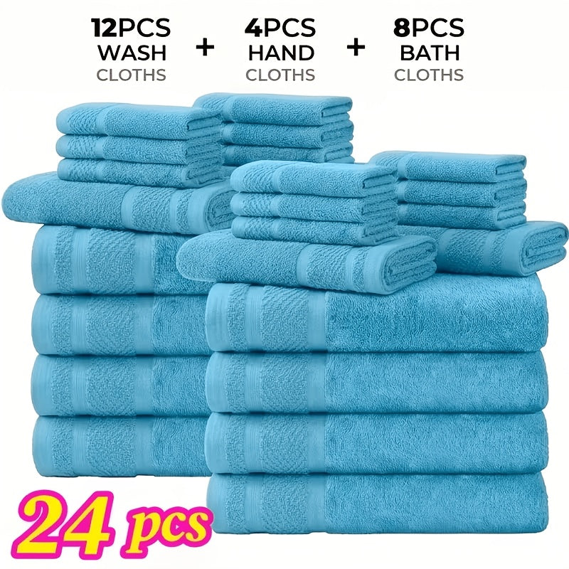 12/24pcs Bath Cloths Set, Hotel Quality Thick Bath Cloths | Highly Absorbent & Quick-Dry | 4/8 Bath Cloths & 2/4 Hand & 6/12 Washcloths, Cotton for Hotel Spa Gym & Home Bathroom Essentials