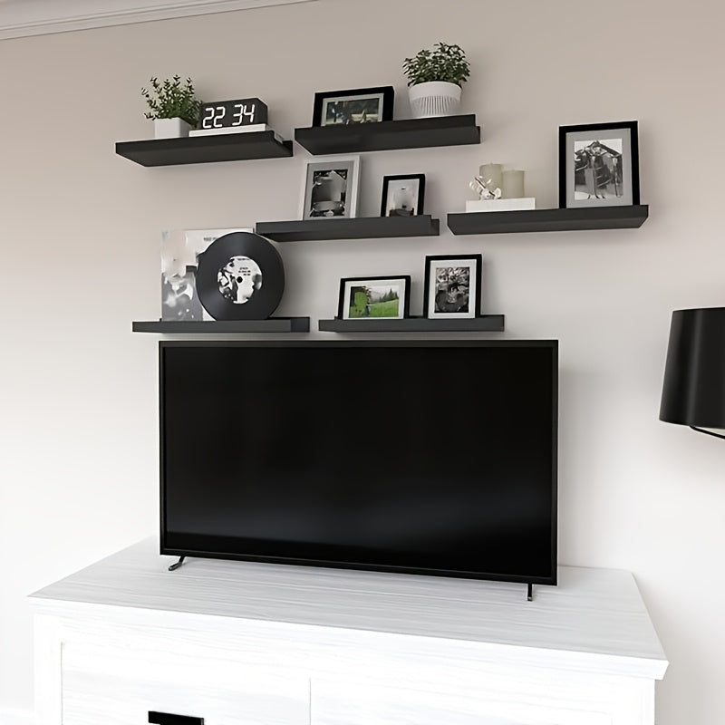 4/6pcs Carbonized Black Floating Shelves, Rustic Wood Shelves, Wall Mounted Shelf for Bathroom Decor, Bedroom, Living Room, Plants, Kitchen, Bathroom, Bathroom, Office, Multi Size The Best Gifts for Father's Day And Independence Day, Floating Shelves