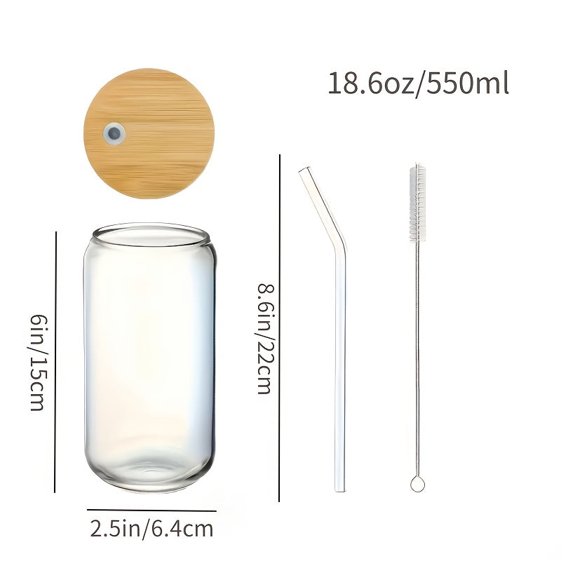 4/6pcs, 18.6oz/550ml, Including Lid, Straw, Straw Brush Glass Cup Set. The Elegant Shape Of The Drinking Cup Is An Ideal Gift, And The Can Shaped Glass Cup Is Suitable for Any Beverage And Occasion