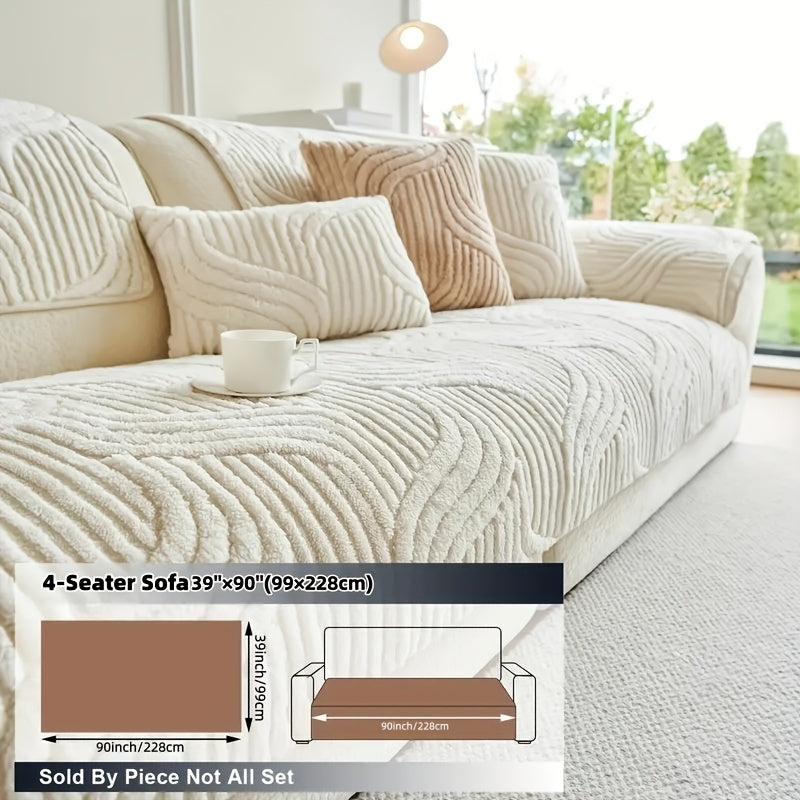 1pc Pet Friendly Sofa Cover, Dog Friendly Non Slip Furniture Protector, Fox Tail Patterned & Solid Color Shu Velveteen Plush Sofa Cushion, All Season Short Plush Sectional Sofa Cover for Living Room Bedroom Office