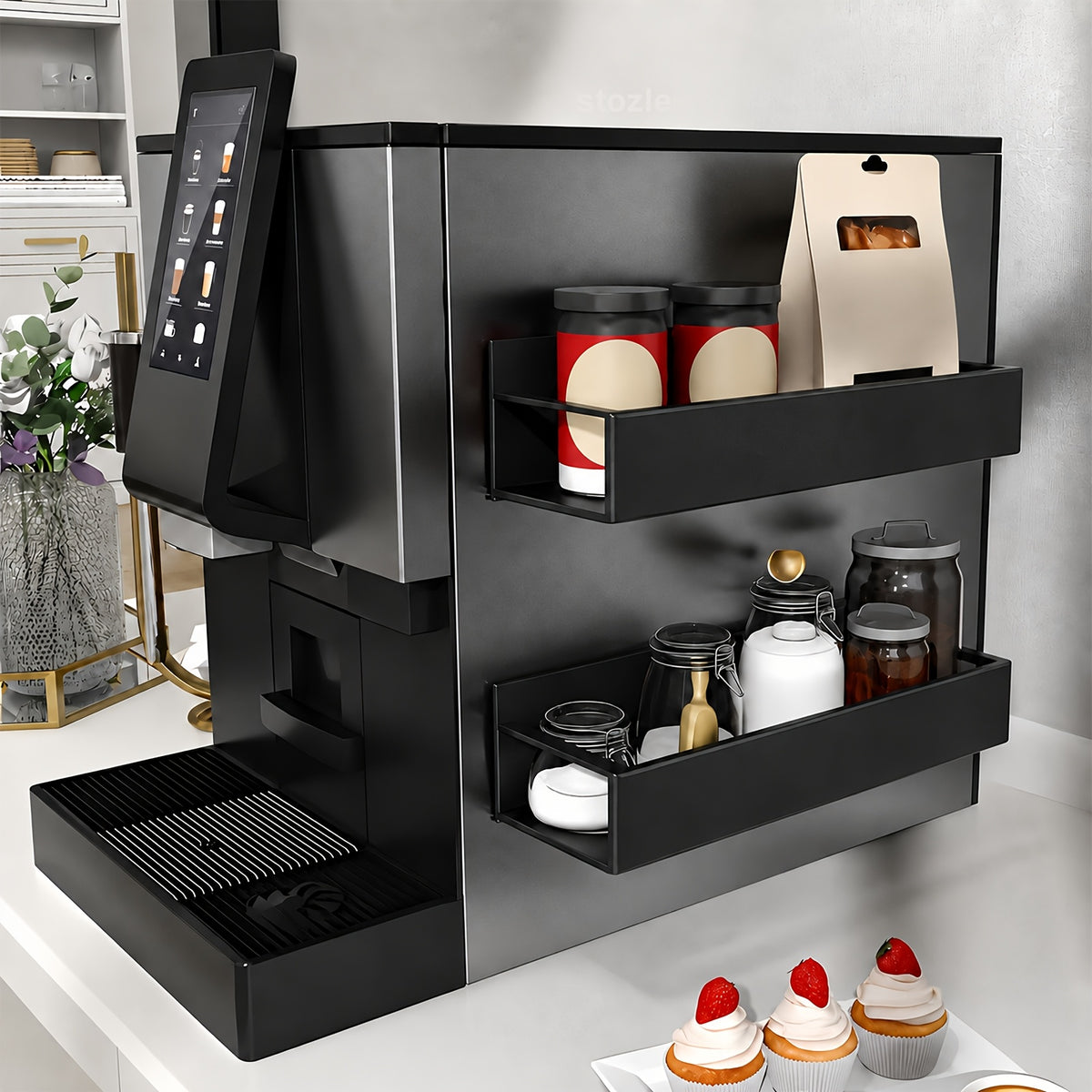 Magnetic Refrigerator Spice Rack, 2 or 4 Piece No-Drill Storage Organizer in Black or White for Kitchen Essentials and Compatible Appliance Surfaces