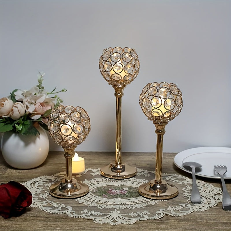 6pcs/3 Crystal Candelabra For Wedding Anniversary, Table Decoration, Candlelit Dinner Photo Props, Home & Hotel Decoration, Birthday Gifts, Ideal For Table Centering, Wedding, Catering, Party (Candles Not Included)