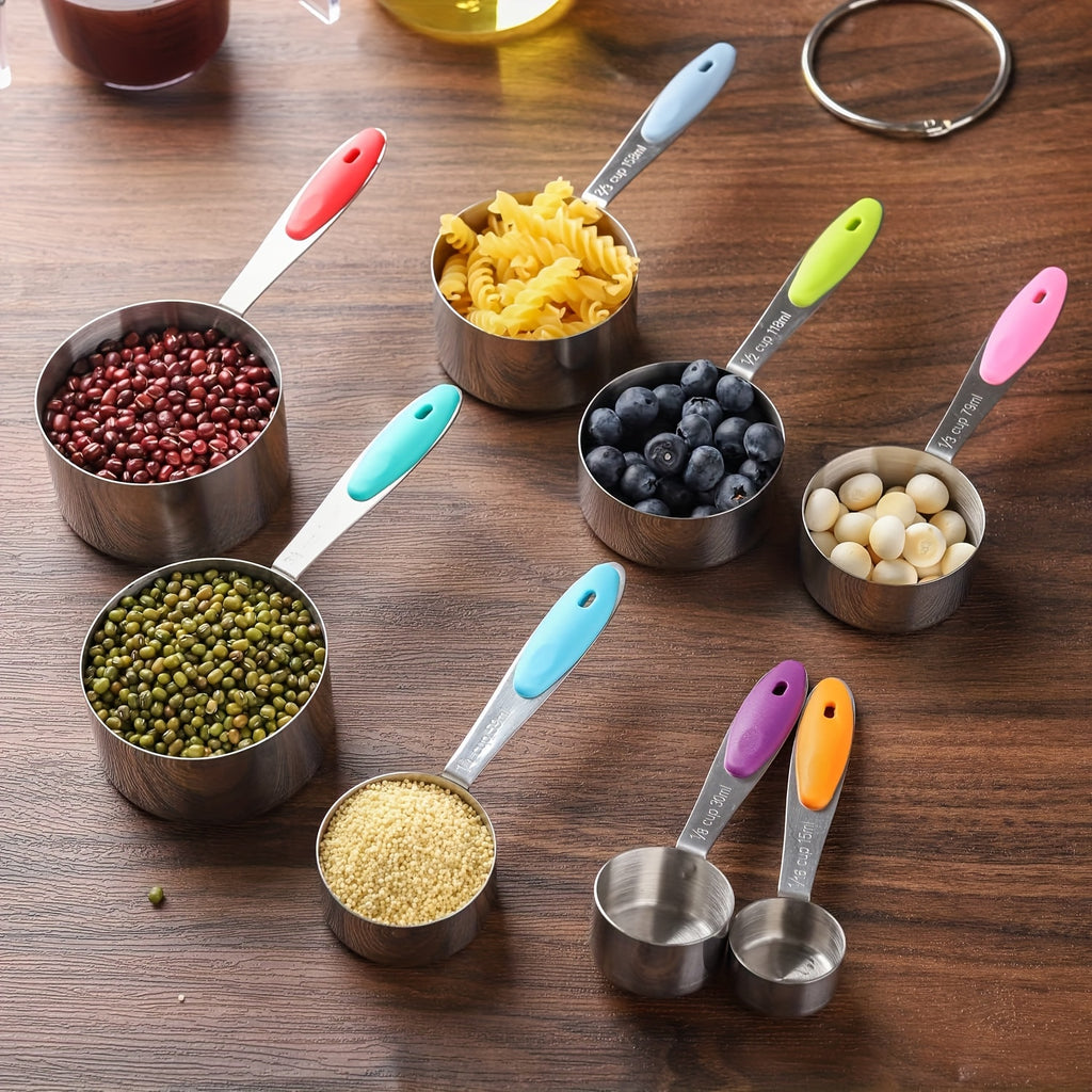 8pcs Measuring Cups/ 9pcs Measuring Spoons/ 17pcs Measuring Cups + Measuring Spoons Are Suitable For Both Dry And Liquid Ingredients - Very Suitable For Kitchen Tools, Kitchen Supplies, And Kitchen Accessories For Cooking And Baking.
