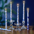 Blue and White Chinoiserie Taper Candles, 6-Pack 10-Inch Unscented Soy Wax Candlesticks with Floral Patterns for Weddings and Holiday Dinner Tables