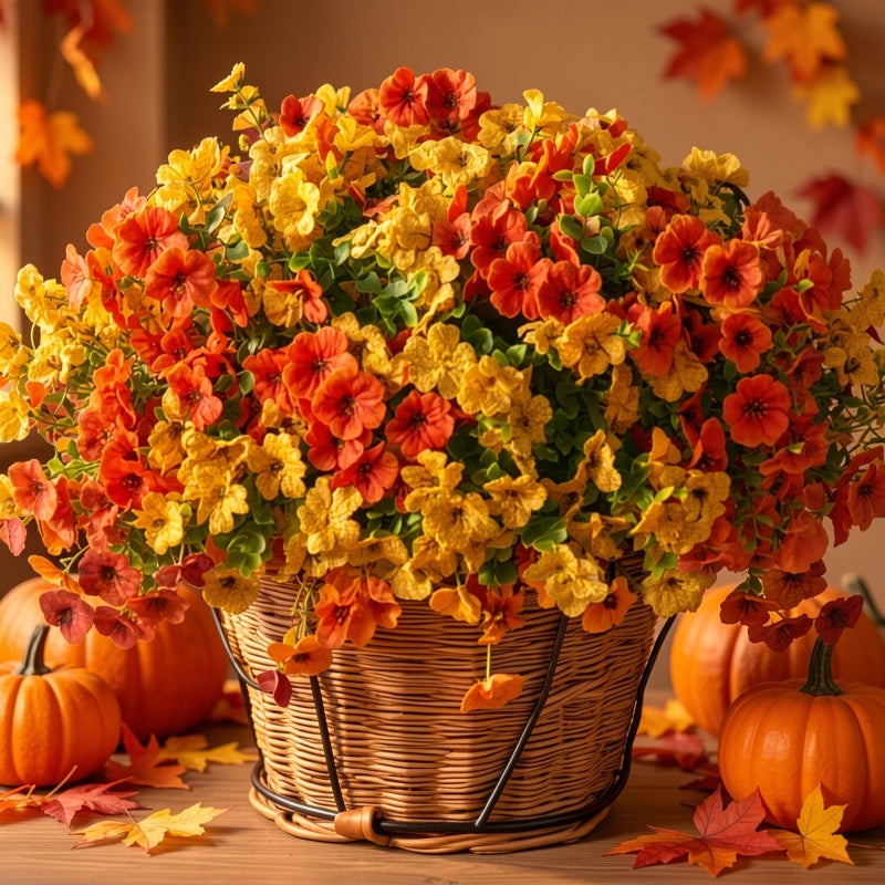 8 Artificial Autumn Bouquets- UV-resistant Non-fading Orange Chrysanthemum Decoration, Suitable for Home, Porch, Garden, Wedding Decoration- Four Seasons Indoor/outdoor Decoration, Low Maintenance Design, Durable Plastic Material, Multi-scene Autum