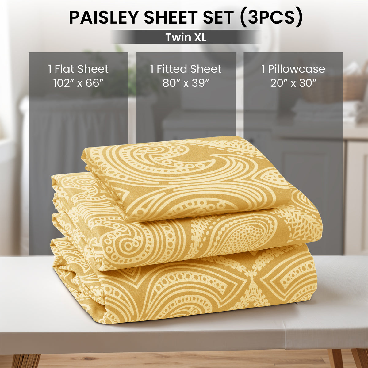 LUX Decor Paisley Bed Sheet Set, 3/4 PCs Soft 100% polyester Wrinkle Free Sheets – Luxurious Printed Bed Sheets with Deep Pocket Fitted Sheet & Pillowcases – Available in 6 Sizes & Multiple Colors