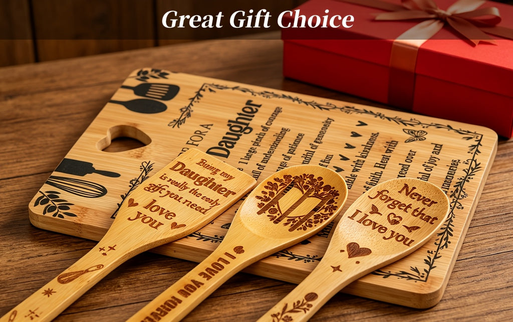 Birthday Gifts for Daughter - "Recipe for a Special Daughter" Daughter Cutting Board Set Bamboo-Made Engraved Utensil Set Birthday Gifts for Daughter Daughter Christmas Gifts