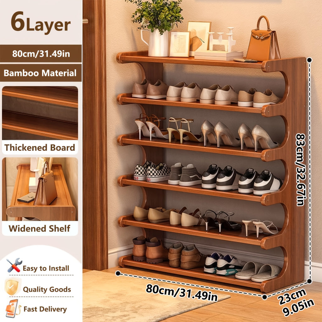 3/5/6 Layer Bamboo Shoe Rack, Bamboo Shoe Storage Solution, Multi-layer Independent Sorting Rack, Easy to Assemble, Saves Space, Suitable for Entrances, Living Rooms, Bedrooms, And Garages.