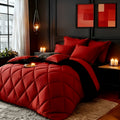 Box Stitch Comforter Set with Pillowcases, 2 or 3-Piece All-Season Bedding in Twin, Queen and King Sizes with Red & Black and More Color Options