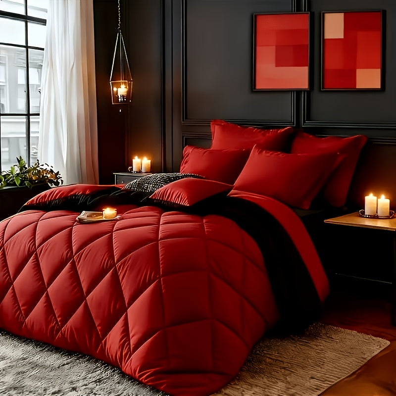2/3pcs Red/Black Comforter Set Queen King Twin, All Season Comforter, 1Comforter, 1/2Pillowcases, Box Stitch Quilt, Hotel & School Quality Comforter, Home Bedding, Kids Room Decor, Halloween Christmas Holiday Gifts, Random Color