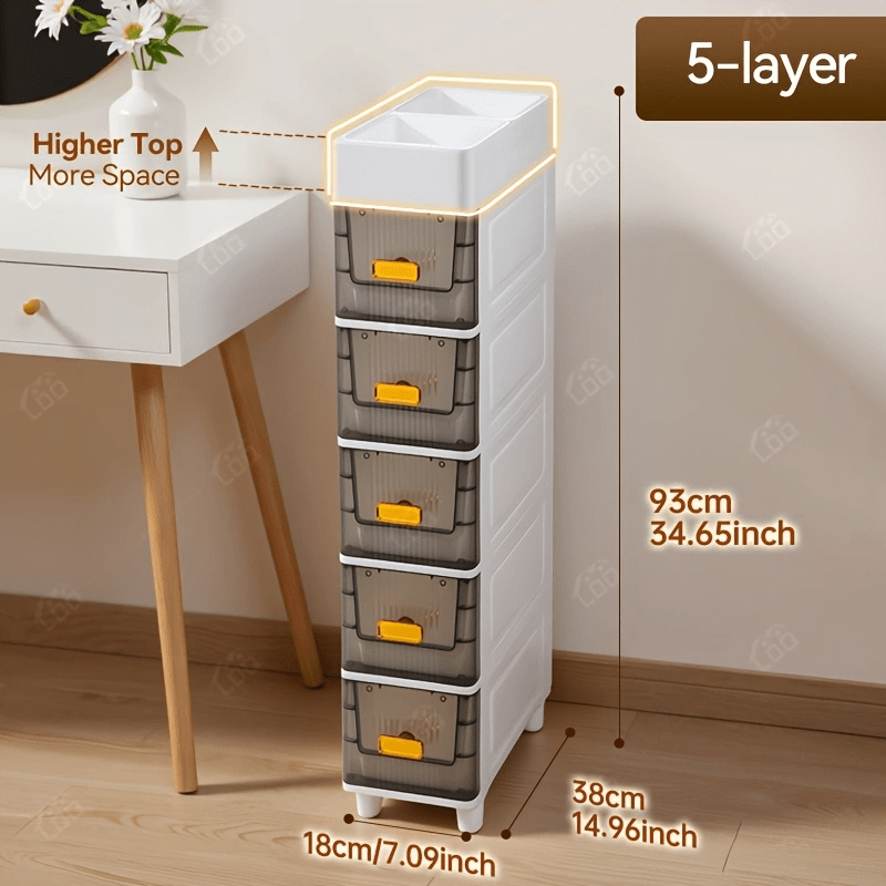 Deluxe Slim Storage Cabinet with Drawers - Durable Waterproof PP Material, Multi-Purpose Organizer with Ample Storage for Bathroom, Kitchen, Personal Care Product Dispensers, and More - Ideal for Small Spaces, Storage Drawer Units