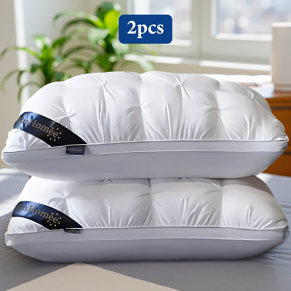 Adjustable Fill Bed Pillows, 2-Pack with Listed 900g Polyester Fiber and Twisted Flower Pattern, Hidden Zipper in White or Gray for Home Bedding