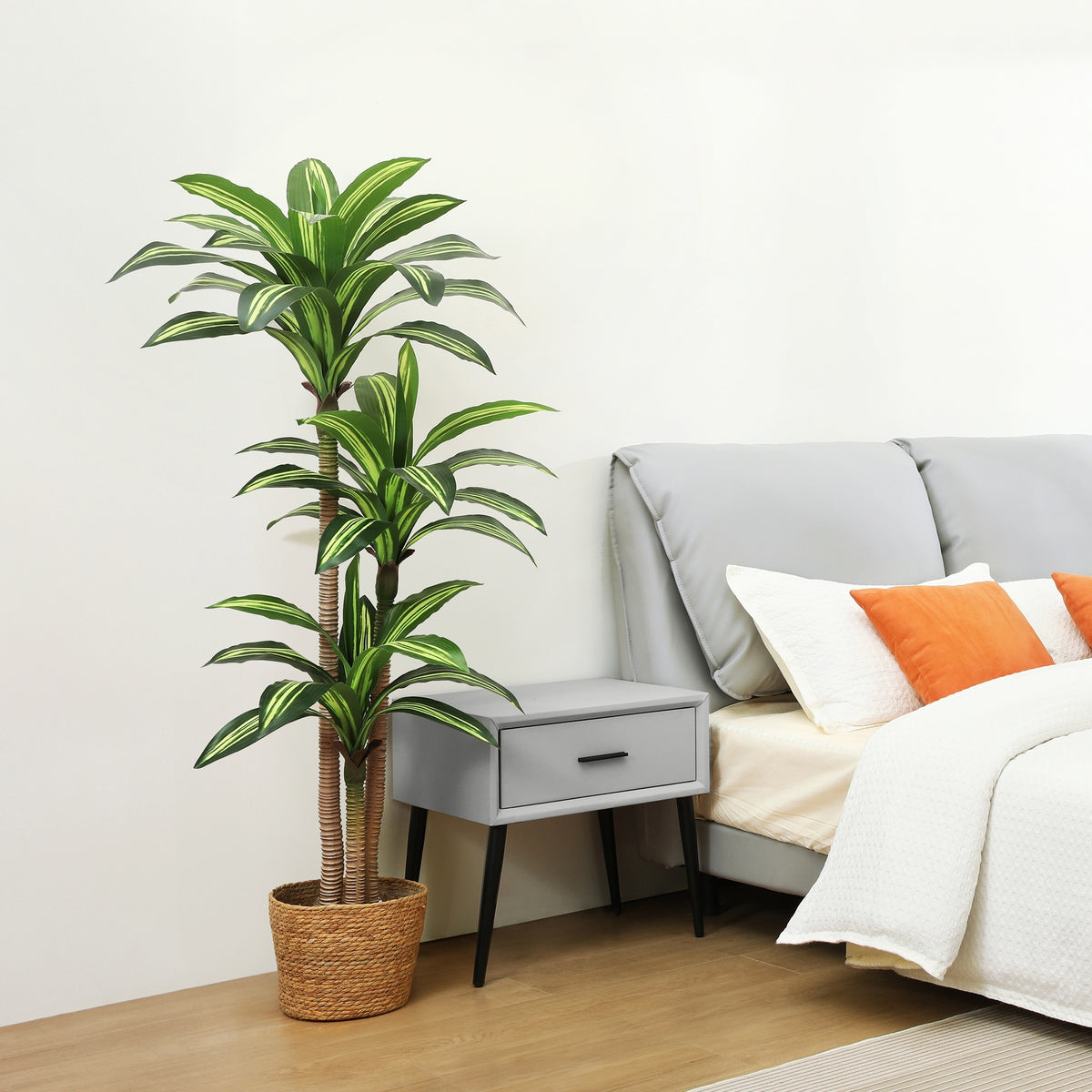 4ft/5ft/6ft Artificial Dracaena Tree in Pot - Realistic Faux Plastic Tropical Floor Plant with Easy Assembly, All-Season Indoor/Outdoor Decor for Home Office Living Room Porch, Housewarming Gift (Includes Container), Best for Christmas, Perfect for Thanks