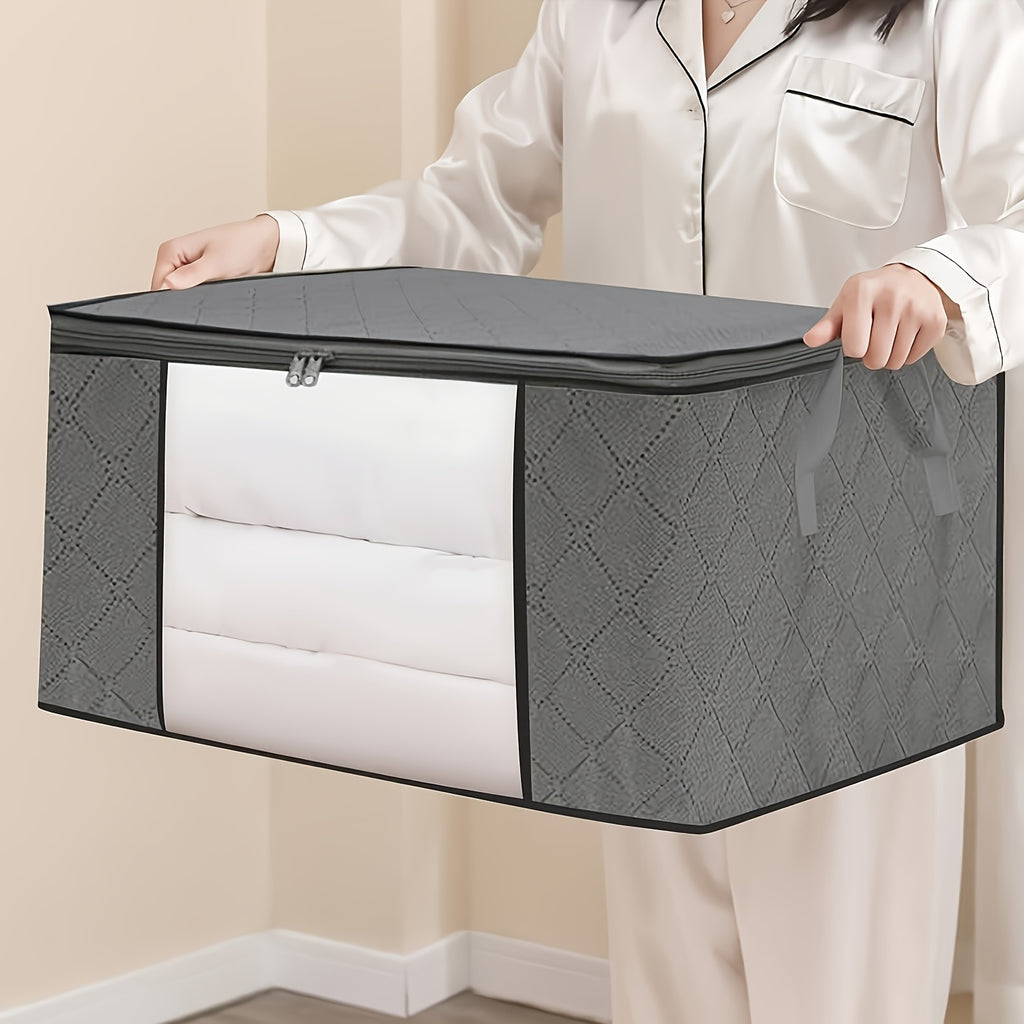 3pcs Durable Foldable Storage Bag with Reinforced Handle, Sturdy Zipper, Clear Window for Quilts, Blankets, Bed Sheets, Under-Bed Storage