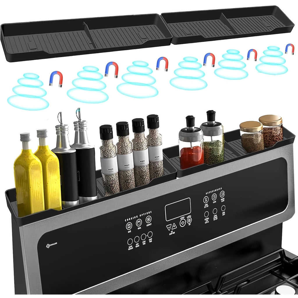 30 Inch Silicone Stove Oven Top Shelf Magnetic for Kitchen Gadgets, Soft Flexible Strong Magnetic Heat Resistant Spice Rack Kitchen Organizer for Over Oven Stove
