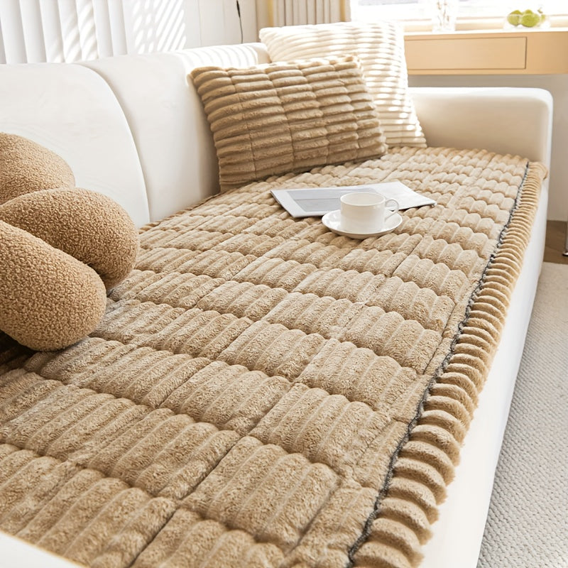 1pc Modern Corduroy Soft Couch Cover Washable, Non Slip Durable Plush Sofa Covers for 2/3/4 Cushion Couch Sofa L Sharped Sofa Slipcover, Thickened Cozy Furniture Protector Bedside Mat, Warm Sitting Pad for Any Seasons, Christmas Home Decor