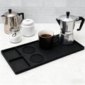 Silicone Coffee Bar Mat with Raised Edges, 2-in-1 Countertop Coffee Machine Pad and Dish Drying Surface in Black or Light Grey Style Options