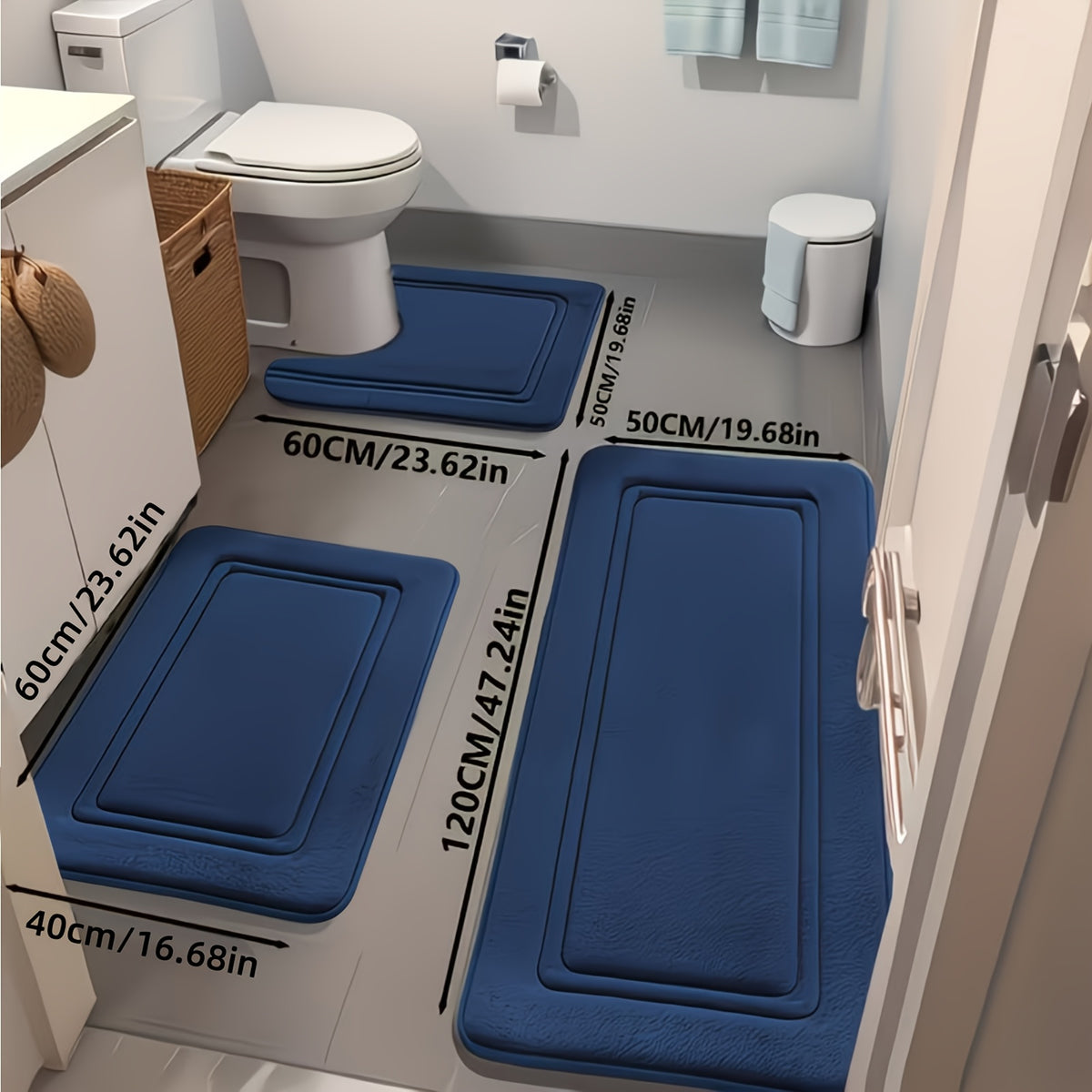 3pcs 25D Sponge Bath Mats - Super Absorbent Non-Slip Shower Rugs, Thick Soft Bath Tub Floor Mat Suitable for Bathtub, Shower, Bathroom - Heavy Foot Traffic Areas, And Modern Bathroom Decor