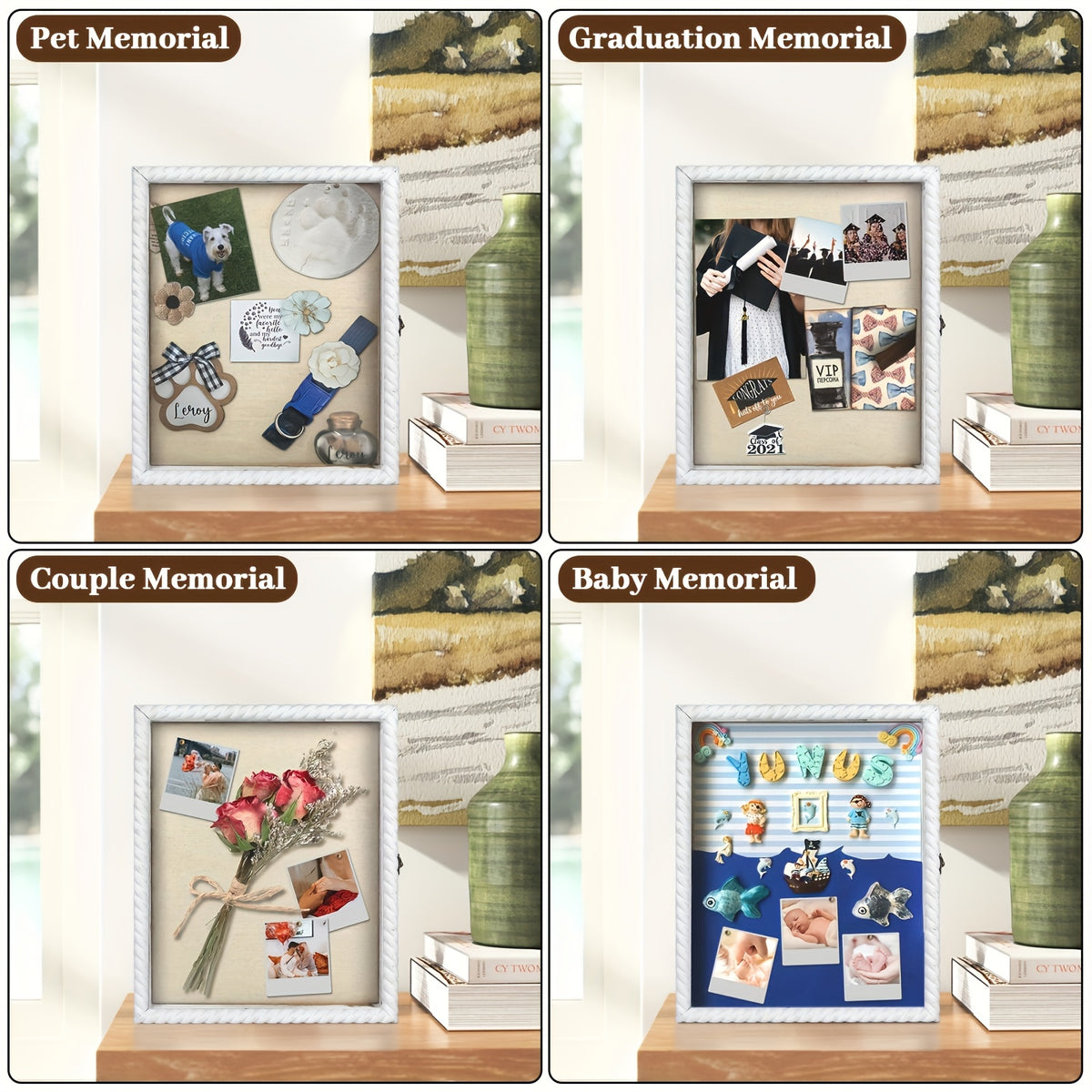 11X14/12X16 Shadow Box Frame with Linen Back - Large Rustic Memory Display Case for Flowers, Pictures, Championship Rings, Medals, Coins, Pins Collection And More, Including 4 Removable Shelves