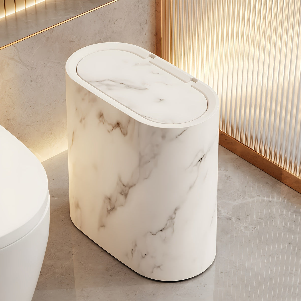 2pcs Trash Can with Marble And Wood Grain Pattern, Plastic Wastebasket with Built-in Handles, Easy to Clean, Rustproof, Space-Saving Design, Ideal for Small Spaces In Bathroom, Laundry, And Home Office, (2pcs/1pc), Halloween Gifts, Christmas Gifts