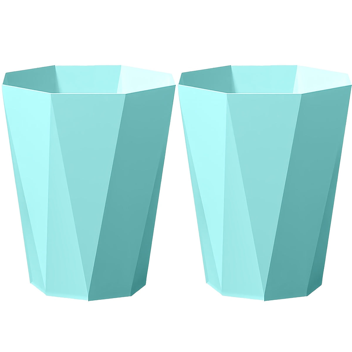 Set of Two Octagonal Trash Bins in Nordic Design, Featuring Geometric Plastic Construction with a Brushed End. These Small Open-Top Wastebaskets Are Ideal for Use in for home Offices, Bathrooms, Kitchens, And Bedrooms