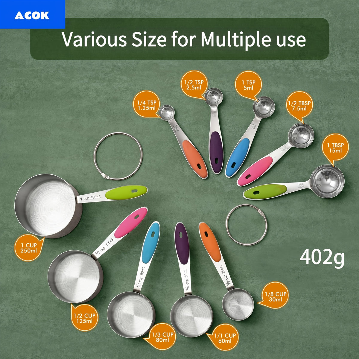5pcs Measuring Spoon Set/10pcs Measuring Spoon Measuring Cup Set, Stainless Steel, With Silicone Handle, Precise Measuring Tool For Cooking | Essential For Christmas Baking