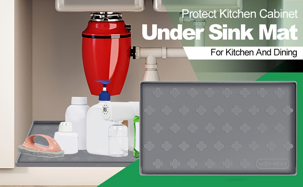 Waterproof Under Sink Mat 34" X 22", Kitchen Cabinet Liner And Drawer Shelf Liners, Protectors for Kitchen Organizers And Storage, Silicone Mat Boot Tray
