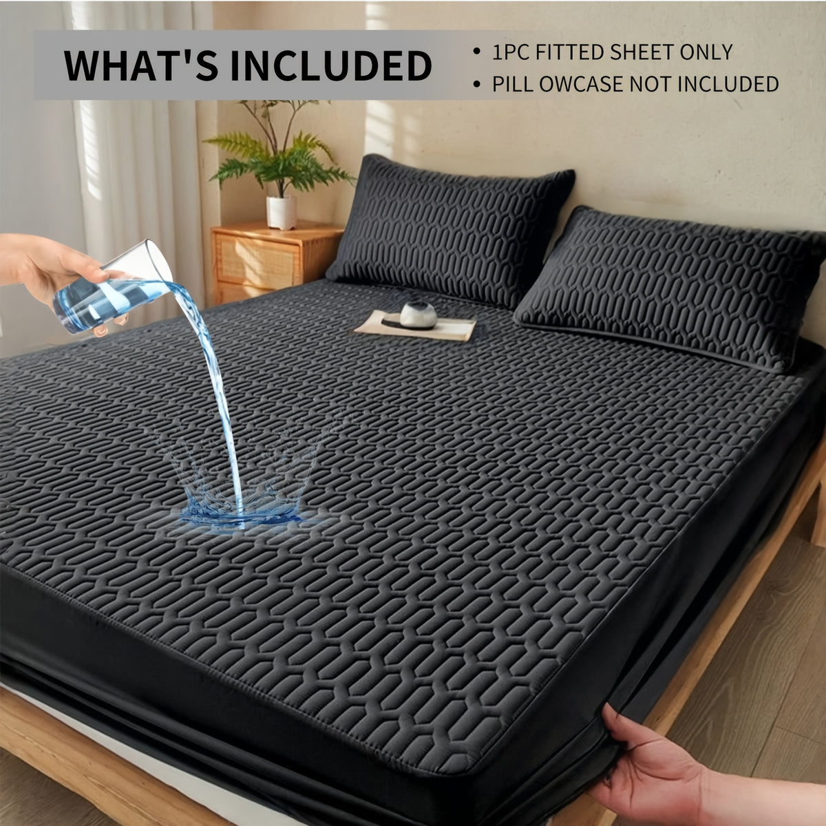 Single-Piece Waterproof Mattress Protector - Full Coverage Non-Slip Mattress Cover, 11.8-inch Thickened Fitted Cover for Twin/Full/Queen/King Beds, Available In Black/White/Grey/Blue/Pink, And Other Solid Colors(Excluding Pillowcase)