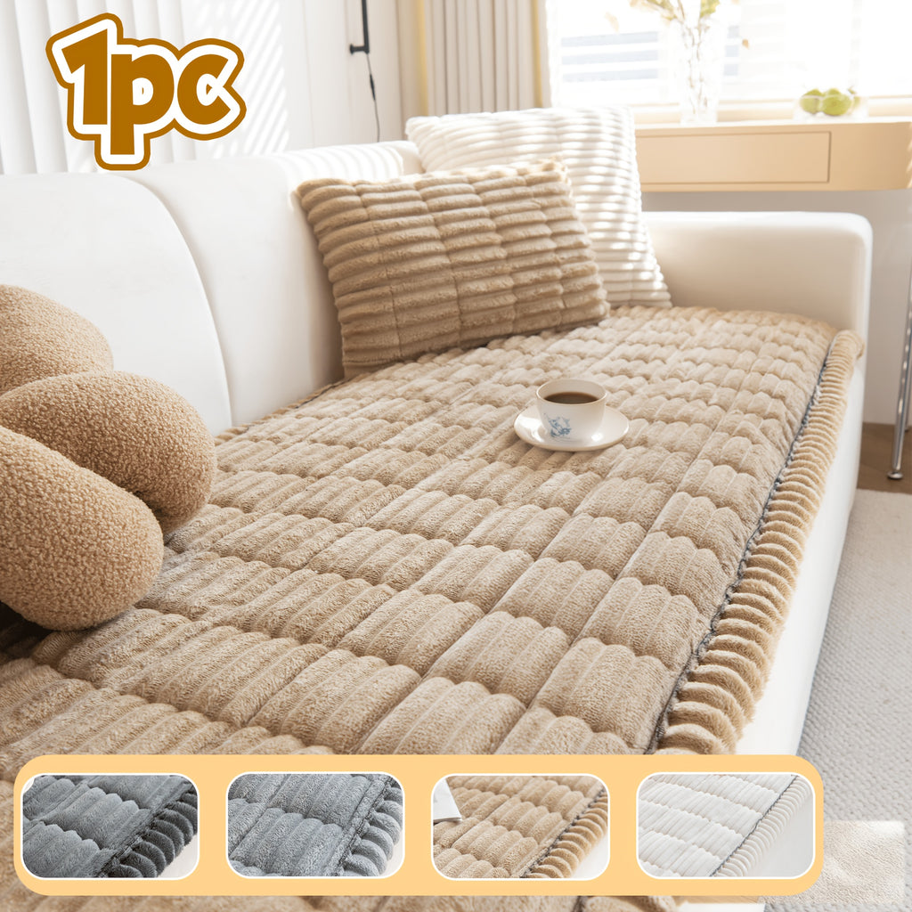 1pc Modern Corduroy Soft Couch Cover Washable, Non Slip Durable Plush Sofa Covers for 2/3/4 Cushion Couch Sofa L Sharped Sofa Slipcover, Thickened Cozy Furniture Protector Bedside Mat, Warm Sitting Pad for Any Seasons, Christmas Home Decor