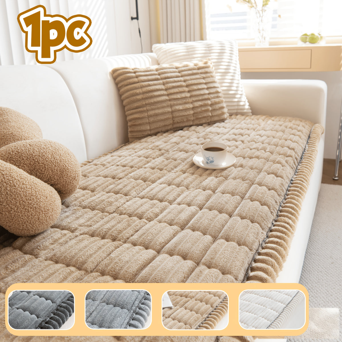 1pc Modern Corduroy Soft Couch Cover Washable, Non Slip Durable Plush Sofa Covers for 2/3/4 Cushion Couch Sofa L Sharped Sofa Slipcover, Thickened Cozy Furniture Protector Bedside Mat, Warm Sitting Pad for Any Seasons, Christmas Home Decor