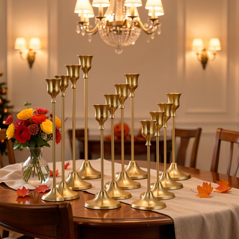 12pcs/6pcs Metal Bell Candlestick, Christmas, Halloween Table Decoration, Candlelight Dinner Photo Props, Anniversary Wedding Decoration, Home Hotel Decoration, Birthday Gift, Suitable for Table Center Decoration, Wedding, Catering, Party (Without Candle)