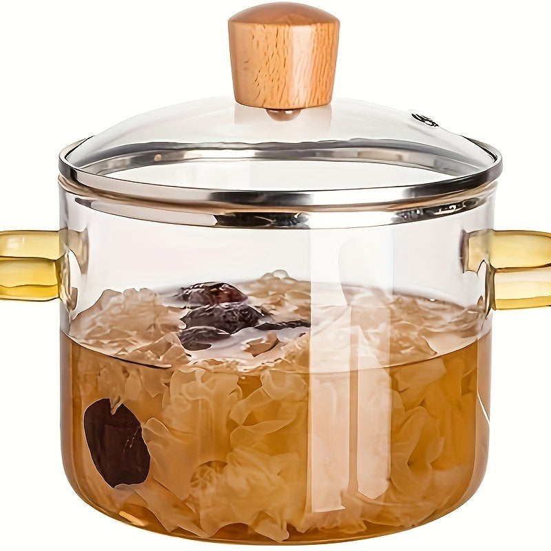 54Oz Borosilicate Glass Cooker with Yellow Handle Heat Resistant Transparent Soup Congee Pot Suitable for Stoves And Ovens Perfect for Families And Restaurants Perfect for Soups Milk Ramen More Easy Clean Odorless Kitchen Essential