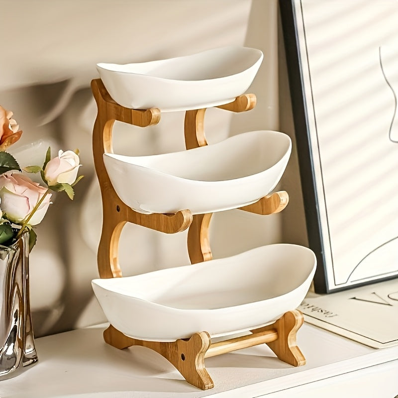 [Bamboo Wood Stand] A Creative Two-Tier/Three-Tier Kitchen Fruit Basket, Large-Capacity Layered Fruit Basket, European-Style Dried Fruit Tray, Bamboo Wood Stand, Household Snack Plate, Candy Tray, Fruit Basket