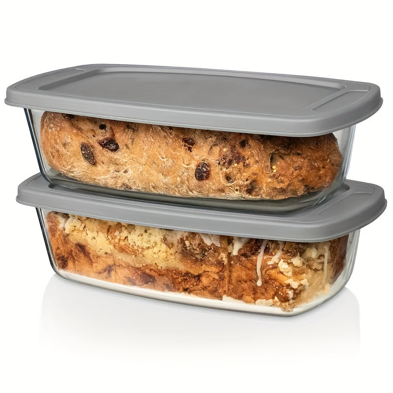 1/2pcs Large-Capacity Glass Baking Dish with Lid, 60.87oz/ 1.9 Qt, with Handles, Stackable, Microwave & Oven Safe, Specialized for Baking Bread & Cakes, Airtight Storage Container, Rectangular Toast Pan, Food Storage Container