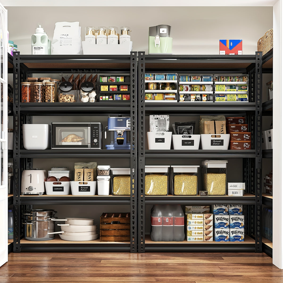 REIBII 2000LBS for garage Shelving Storage Shelves Heavy Duty 5-tier Metal Shelving Units For Garage Shelves 60" H X 28" W X 12" D, Adjustable Utility Shelf Rack For Kitchen Warehouse Basement Pantry Utility Rack Shelf, Black, Standing Shelf